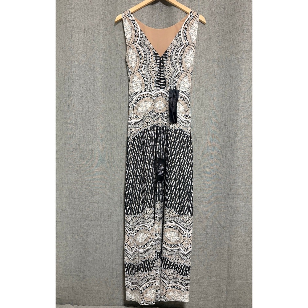 BCBGMAXAZRIA Dress 2 Brigetta Geometric Tribal Lace Fit & Flare Black Tan - Picture 3 of 14